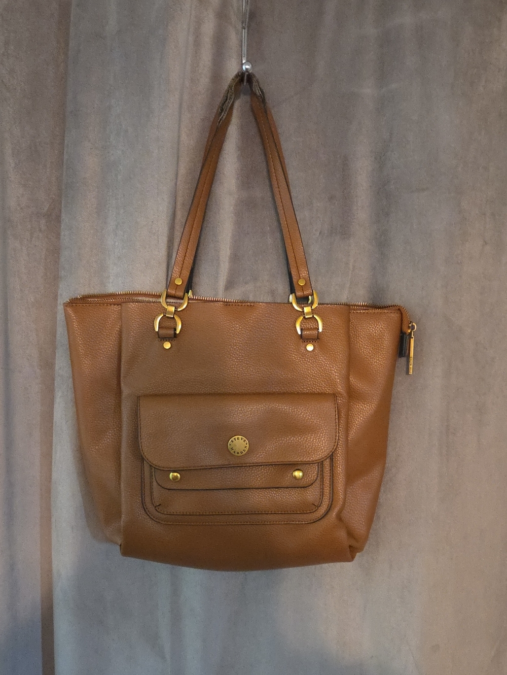 Steve Madden Tan Pebbled Shoulder Tote with Front Pocket